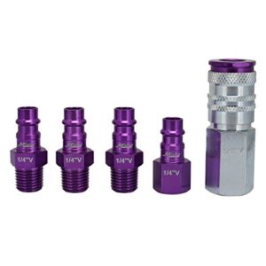 Milton ColorFit Coupler & Plug Kit (5 Piece), Hi-Flo V-Style 1/4 NPT Purple, S-305VKIT