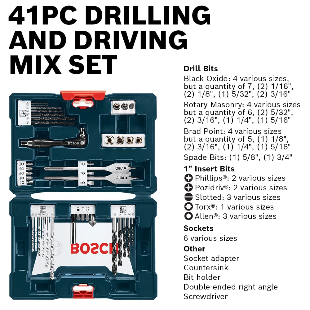 Bosch PS21-2A 12-Volt Max Lithium-Ion 2-Speed Pocket Driver Kit with 2 Batteries, Charger and Case w/ 41 pc drill and drive bit set