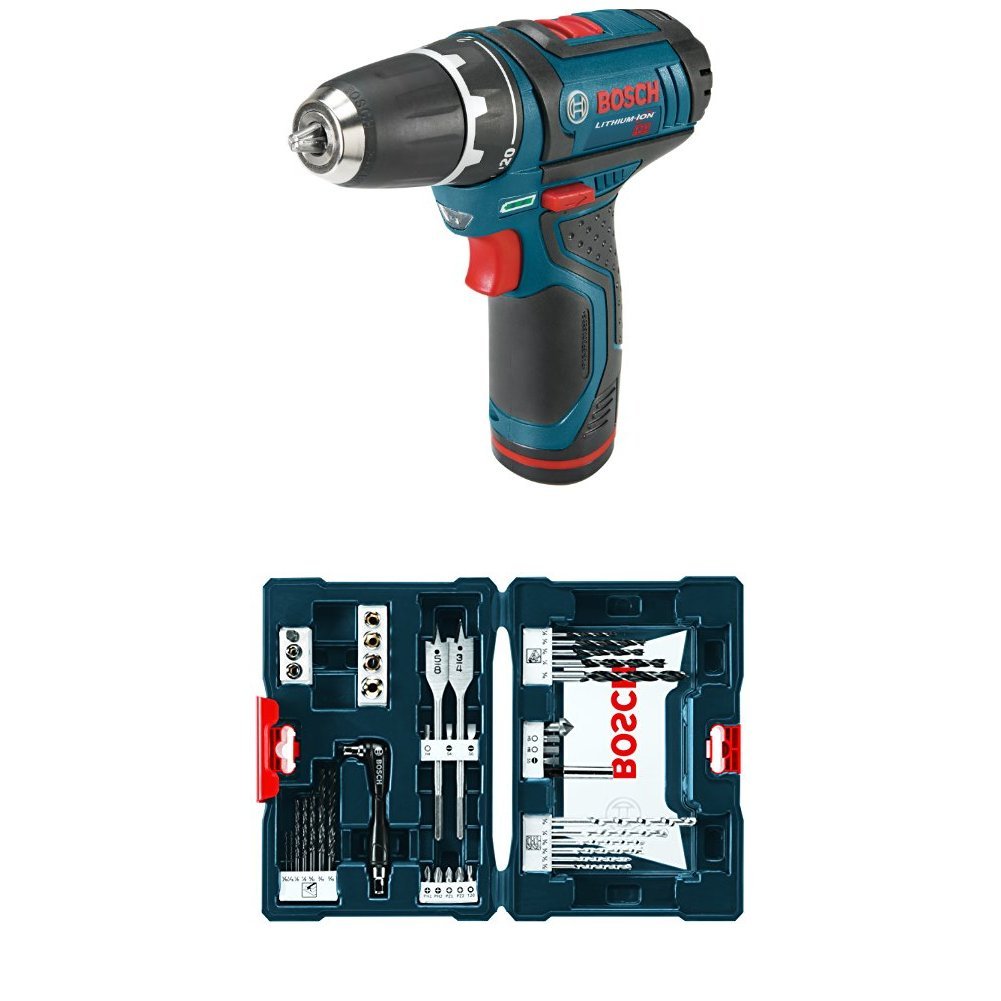 Bosch PS31-2A 12-Volt Max Lithium-Ion 3/8-Inch 2-Speed Drill/Driver Kit with 2 Batteries, Charger and Case w/ 41 pc drill and drive bit set