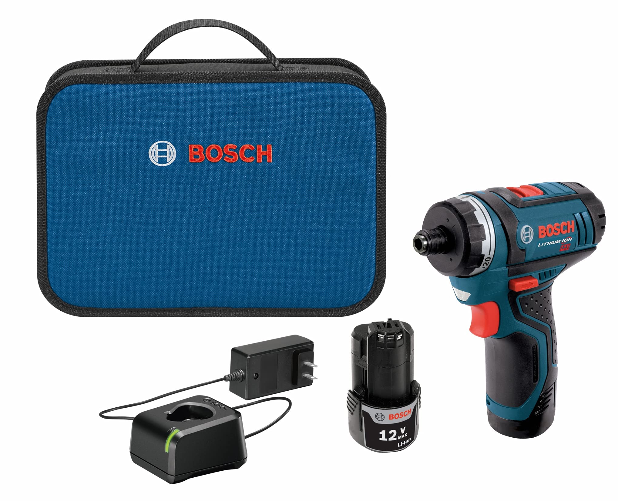 Bosch PS21-2A 12-Volt Max Lithium-Ion 2-Speed Pocket Driver Kit with 2 Batteries, Charger and Case w/ 41 pc drill and drive bit set