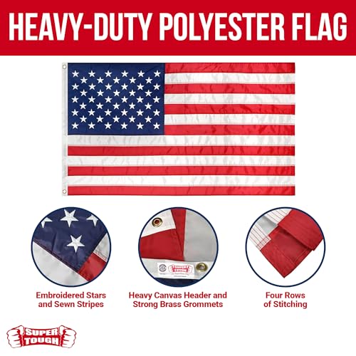 3ft x 5ft Super Tough Sewn Heavy Duty Polyester - Embroidered Stars - American Flag