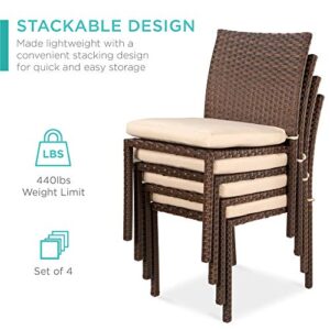 Best Choice Products Set of 4 Stackable Outdoor Patio Wicker Chairs w/Cushions, UV-Resistant Finish, and Steel Frame - Brown/Cream