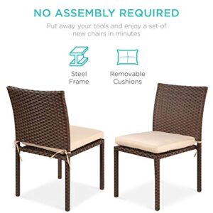 Best Choice Products Set of 4 Stackable Outdoor Patio Wicker Chairs w/Cushions, UV-Resistant Finish, and Steel Frame - Brown/Cream