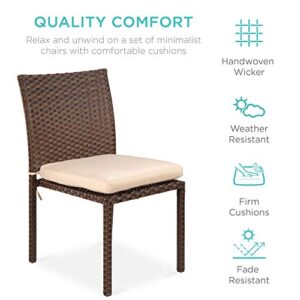 Best Choice Products Set of 4 Stackable Outdoor Patio Wicker Chairs w/Cushions, UV-Resistant Finish, and Steel Frame - Brown/Cream