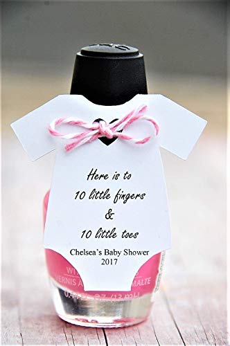 10 tags ~ Tag Only ~ Here is to 10 little fingers & 10 little toes ~ baby shower ~ nail polish thank you ~ onesie gift tags ~ 2"