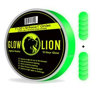 glow lion glow in the dark tape outdoor & indoor for safety, decals & decorations — 30' x 1'' roll of vinyl green fluorescent adhesive tape, waterproof & photoluminescent, sticks to walls & stairs