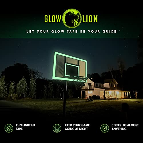 Glow Lion Glow in The Dark Tape Outdoor & Indoor for Safety, Decals & Decorations — 30' x 1'' roll of Vinyl Green Fluorescent Adhesive Tape, Waterproof & photoluminescent, Sticks to Walls & Stairs