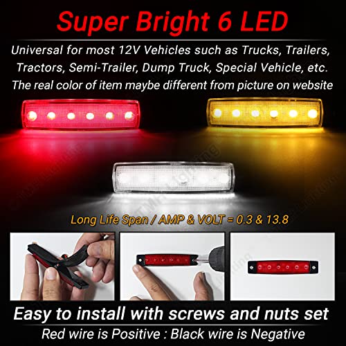 (Pack of 30) TMH 3.8 Inch 10 Amber + 10 Red + 10 White Side Marker Lights 6 LED 2835 SMD Clearance Lamps for Truck Trailer RV Campervan Pickup Tractor SUV 12V DC Shockproof TK12