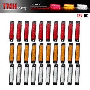 (Pack of 30) TMH 3.8 Inch 10 Amber + 10 Red + 10 White Side Marker Lights 6 LED 2835 SMD Clearance Lamps for Truck Trailer RV Campervan Pickup Tractor SUV 12V DC Shockproof TK12