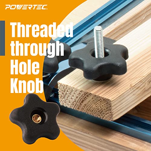POWERTEC 71070 T Track Knob Kit w/ 5 Star Knob, 1/4-20 Threaded Bolts and Washers, 12 Piece Set, T Track Bolts, T Track Accessories for Woodworking Jigs and Fixtures