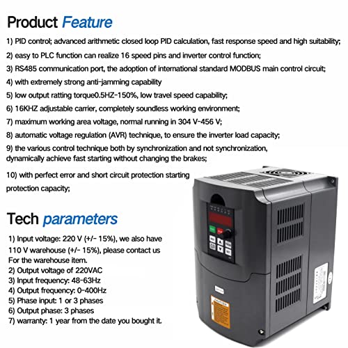 RATTMMOTOR Variable Frequency Drive 2.2KW 220V VFD Drive Inverter Frequency Converter Single Phase Input, 3 Phase Output for VFD Water-cooled Air-cooled Spindle Motor Speed Control+VFD Extension Cable