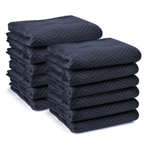 sure-max 12 moving & packing blankets - pro economy - 80" x 72" (35 lb/dz weight) - quilted shipping furniture pads navy blue and black