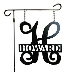 pk décor personalized garden flag for outside - decorative welcome last name personalized metal acm yard sign - 14 inch - customized all seasons family established garden flag stand option