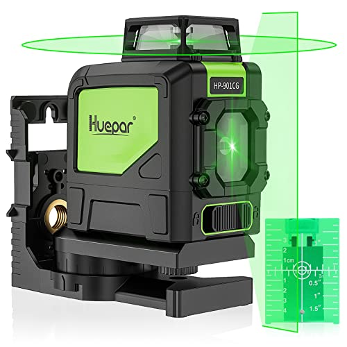 Huepar 901CG Self-Leveling Laser Level, 360 Green Beam Cross Line Laser Tool, Alignment 360-Degree Horizontal Line with Pluse Mode, Magnetic Pivoting Base Included