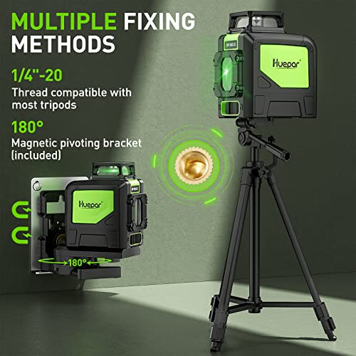 Huepar 901CG Self-Leveling Laser Level, 360 Green Beam Cross Line Laser Tool, Alignment 360-Degree Horizontal Line with Pluse Mode, Magnetic Pivoting Base Included