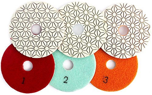 Z-LION 4" Inch Wet 3 Step Diamond Polishing Pad Abrasive Disc for Granit Marble Concrete Flexible Grinding