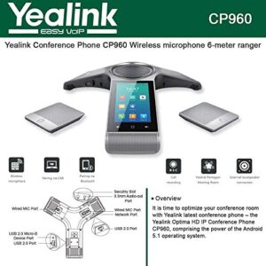 Yealink CP960-WirelessMic Conference IP Phone, 2 Wireless Expansion Microphones. 5-Inch Color Touch Screen. 802.11ac Wi-Fi, 802.3af PoE, Power Adapter Not Included