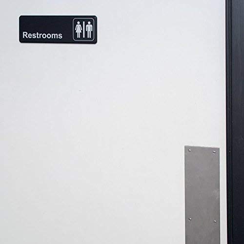 Restrooms Sign - Black and White, 9 x 3-inches Restrooms Sign for Door/Wall, Restroom Signs/Bathrooms Signs by Tezzorio