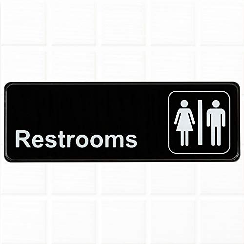 Restrooms Sign - Black and White, 9 x 3-inches Restrooms Sign for Door/Wall, Restroom Signs/Bathrooms Signs by Tezzorio