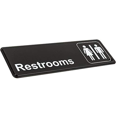 Restrooms Sign - Black and White, 9 x 3-inches Restrooms Sign for Door/Wall, Restroom Signs/Bathrooms Signs by Tezzorio