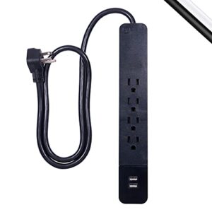 ge, black, power strip surge protector, charger, 4 outlets, 2 usb ports, fast charge, flat plug, long cord, 3ft, 37053, 3 ft