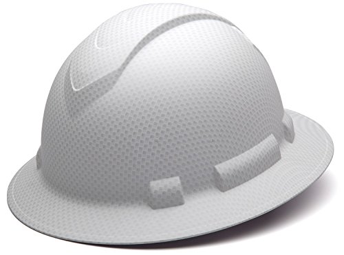 Pyramex Ridgeline Full Brim Hard Hat, 4-Point Ratchet Suspension, Matte White Graphite Pattern