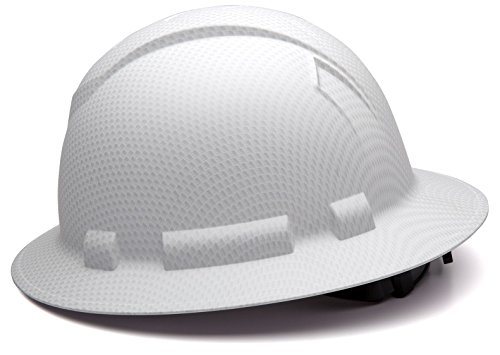 Pyramex Ridgeline Full Brim Hard Hat, 4-Point Ratchet Suspension, Matte White Graphite Pattern