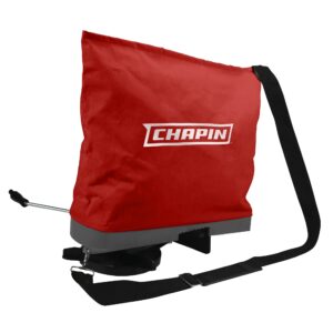 chapin 84700a 25-pound professional handheld bag seed spreader with waterproof bag, enclosed gears, rear baffle, adjustable shoulder strap and multiple spread options, red, 1.0 count