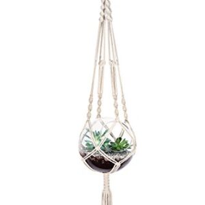 Mkono Macrame Plant Hangers Indoor Outdoor Hanging Planter Basket Cotton Rope 4 Legs 41 Inch, 2 Pack, Ivory