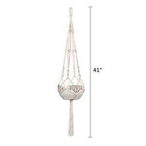 Mkono Macrame Plant Hangers Indoor Outdoor Hanging Planter Basket Cotton Rope 4 Legs 41 Inch, 2 Pack, Ivory