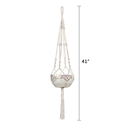 Mkono Macrame Plant Hangers Indoor Outdoor Hanging Planter Basket Cotton Rope 4 Legs 41 Inch, 2 Pack, Ivory