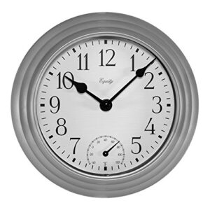 equity 29007 quartz wall clock with temperature, 8", metallic silver,8 x 1.6 x 8 inches