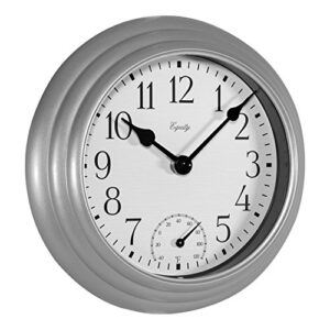 Equity 29007 Quartz Wall Clock with Temperature, 8", Metallic Silver,8 x 1.6 x 8 inches