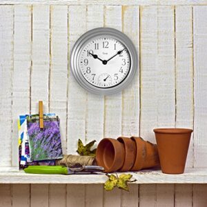 Equity 29007 Quartz Wall Clock with Temperature, 8", Metallic Silver,8 x 1.6 x 8 inches