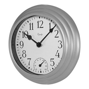 Equity 29007 Quartz Wall Clock with Temperature, 8", Metallic Silver,8 x 1.6 x 8 inches