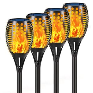 aityvert solar lights, 43" flickering flames torch lights outdoor waterproof landscape decoration lighting dusk to dawn auto on/off security flame lights for yard garden pathway driveway 4-pack