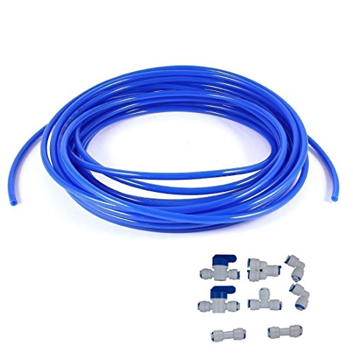 Lemoy 1/4" Quick Connect Water Purifiers Tube Fittings for RO Water Reverse Osmosis System Ball Valve+Y+L+I+T Type+5 meters 15 feet tubing hose pipe blue for RO Water Reverse Osmosis System blue