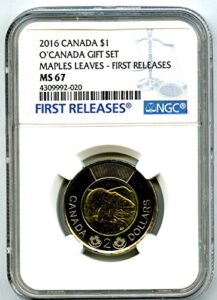 2016 ca o canada $2 polar bear toonie error labeled as $1 and maple leaves registry quality $2 ms67 ngc