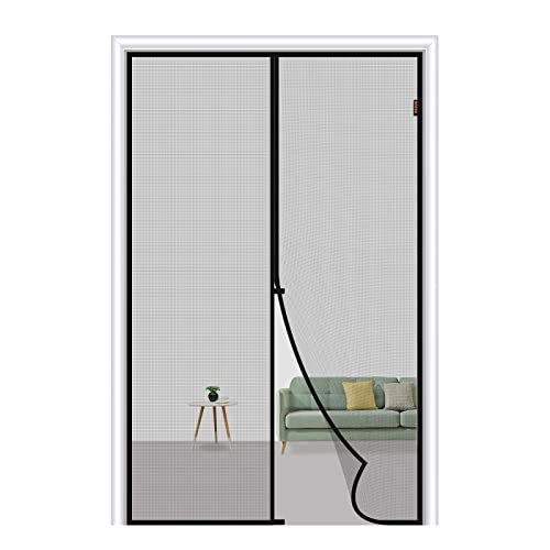 MAGZO Magnetic Screen Door Fit Door Size 32 x 80 Inch, Screen Size 34" x 81" Reinforced Fiberglass Screen Curtain Heavy Duty Screen Mesh for Patio Door Enjoy Air Fresh-Grey Gray