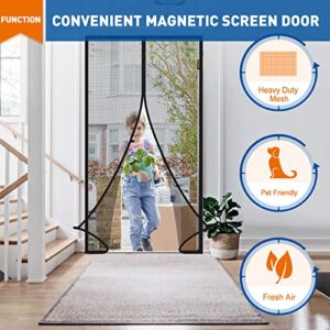 MAGZO Magnetic Screen Door Fit Door Size 32 x 80 Inch, Screen Size 34" x 81" Reinforced Fiberglass Screen Curtain Heavy Duty Screen Mesh for Patio Door Enjoy Air Fresh-Grey Gray