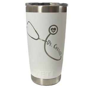 stethoscope design w/custom name engraved yeti stainless steel travel mug - not a sticker!