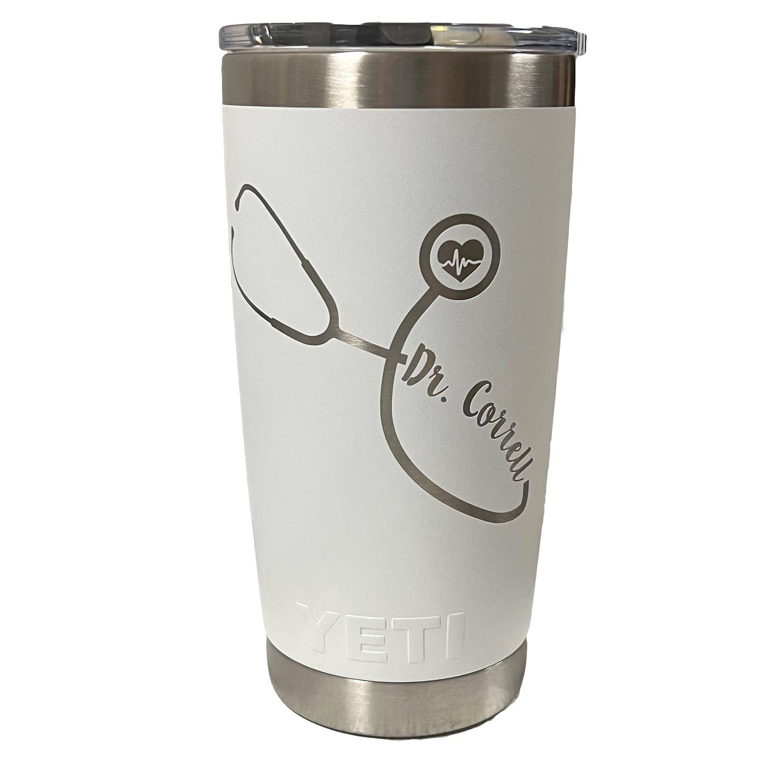 Stethoscope Design w/Custom Name Engraved yeti Stainless Steel Travel Mug - NOT A STICKER!