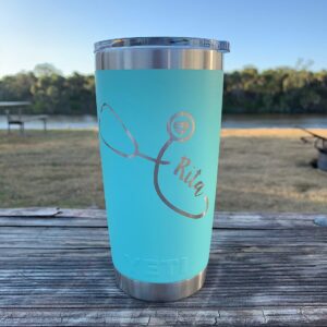 Stethoscope Design w/Custom Name Engraved yeti Stainless Steel Travel Mug - NOT A STICKER!