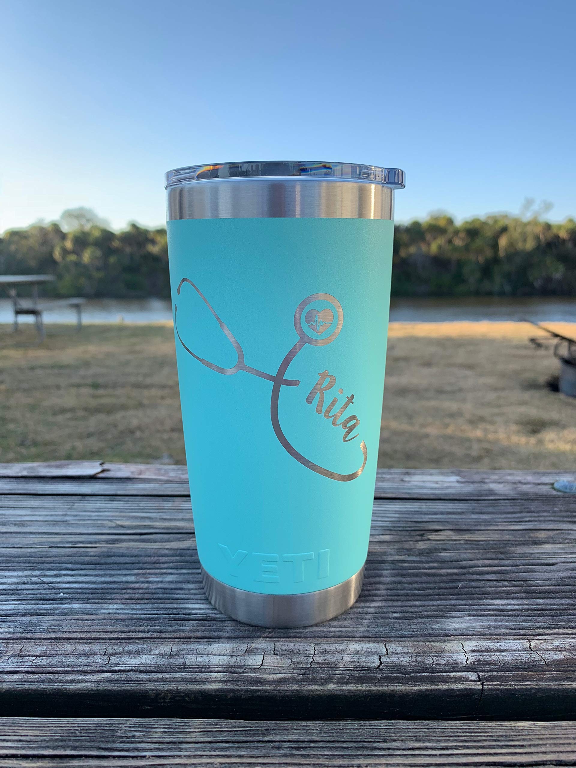 Stethoscope Design w/Custom Name Engraved yeti Stainless Steel Travel Mug - NOT A STICKER!