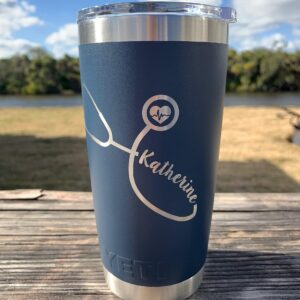 Stethoscope Design w/Custom Name Engraved yeti Stainless Steel Travel Mug - NOT A STICKER!