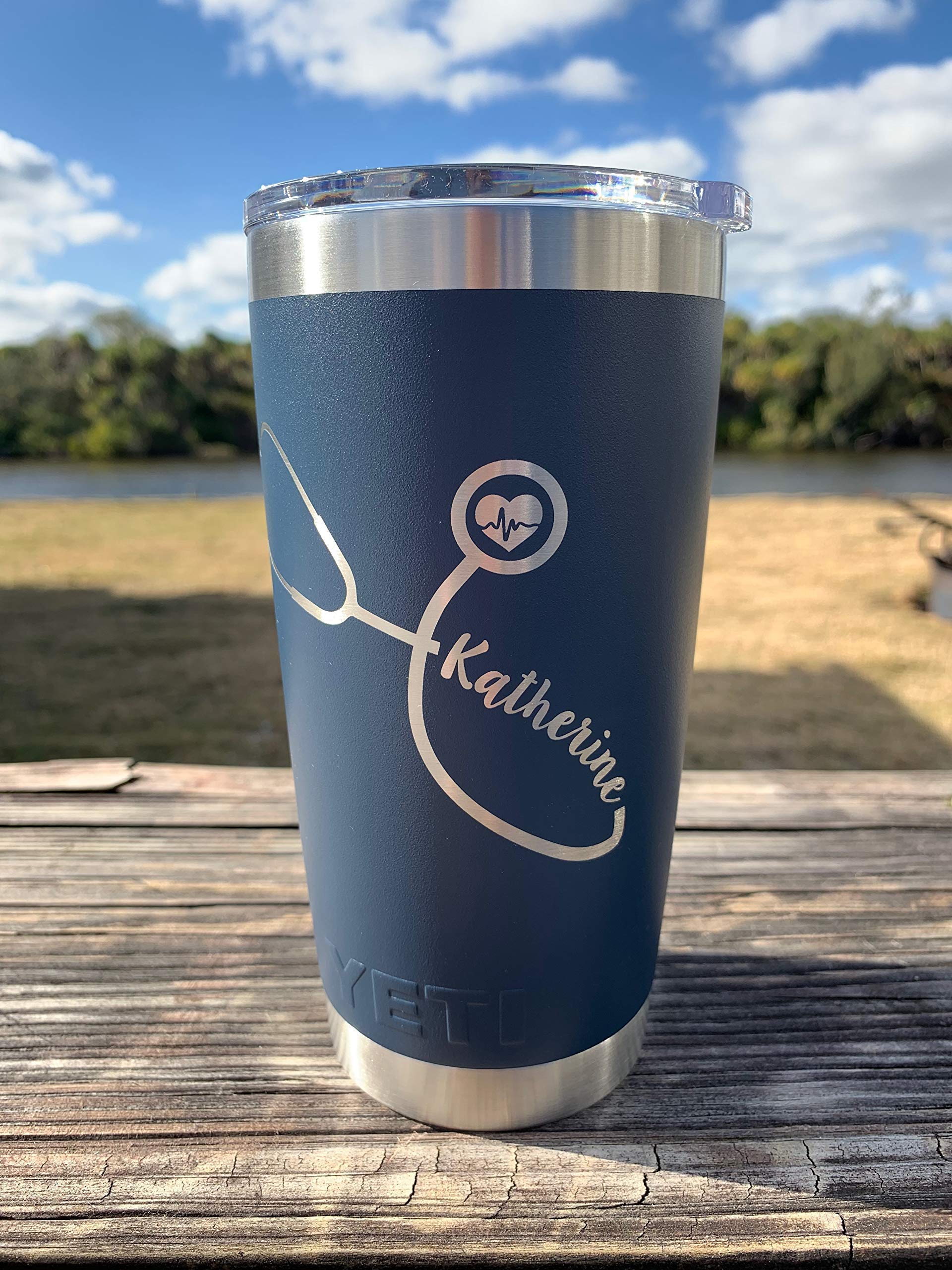 Stethoscope Design w/Custom Name Engraved yeti Stainless Steel Travel Mug - NOT A STICKER!