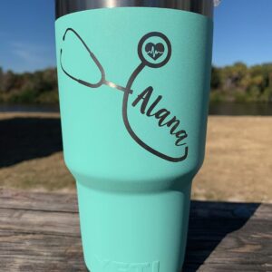 Stethoscope Design w/Custom Name Engraved yeti Stainless Steel Travel Mug - NOT A STICKER!