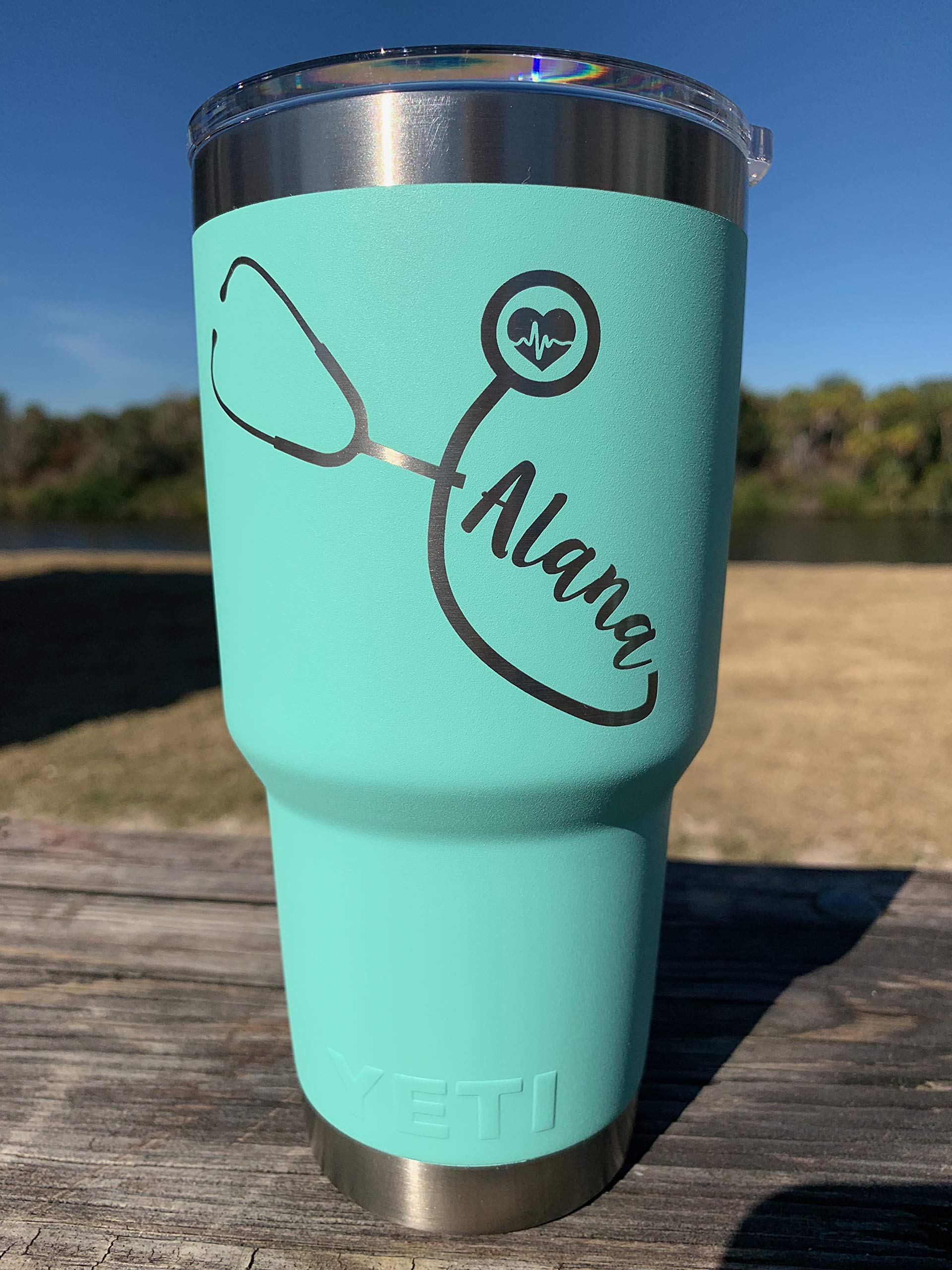 Stethoscope Design w/Custom Name Engraved yeti Stainless Steel Travel Mug - NOT A STICKER!