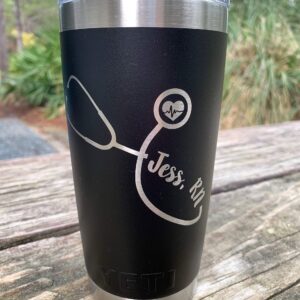 Stethoscope Design w/Custom Name Engraved yeti Stainless Steel Travel Mug - NOT A STICKER!