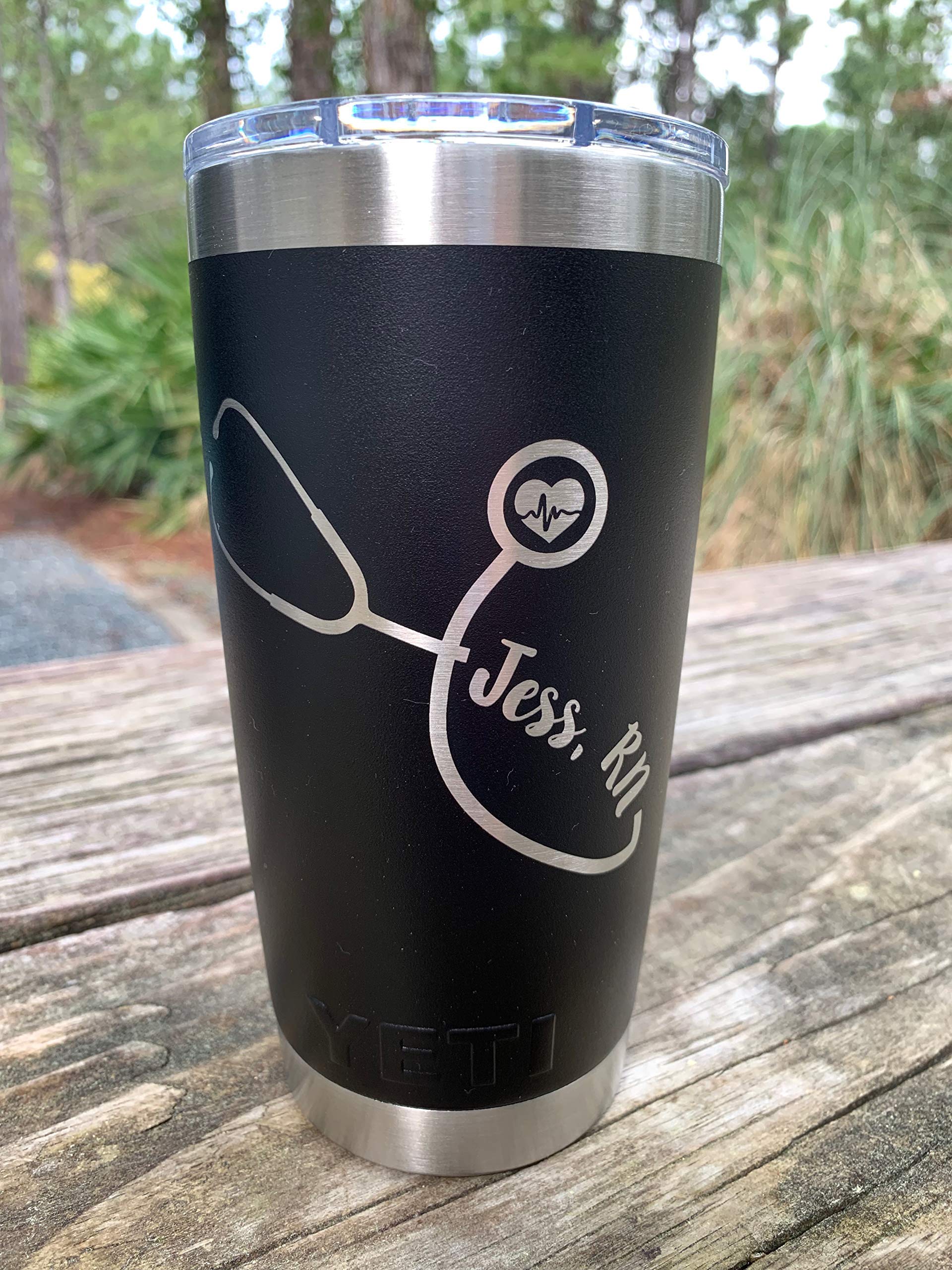 Stethoscope Design w/Custom Name Engraved yeti Stainless Steel Travel Mug - NOT A STICKER!